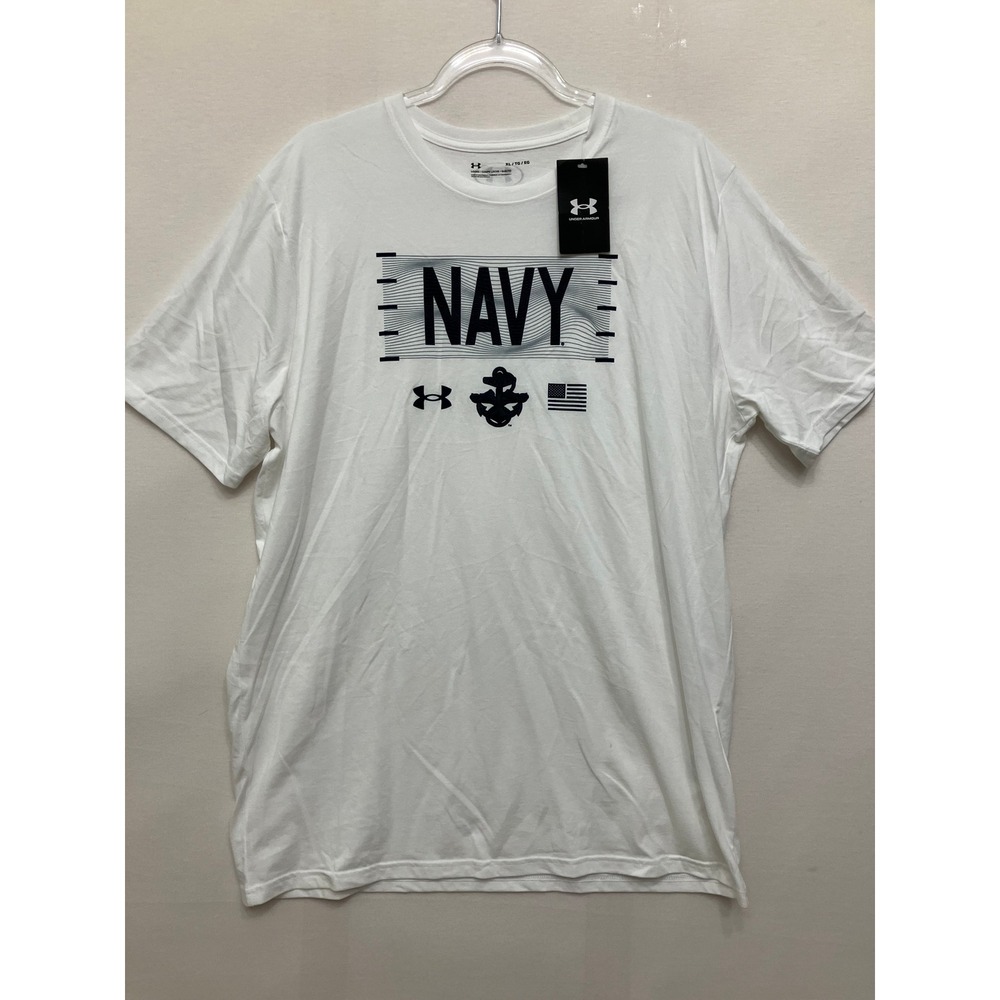 New Under Armour T-Shirt XL White Navy Graphic Tee Short Sleeve Casual